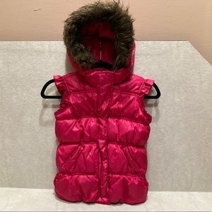 GapKids Girls Puff Vest with Faux Fur Hoodie